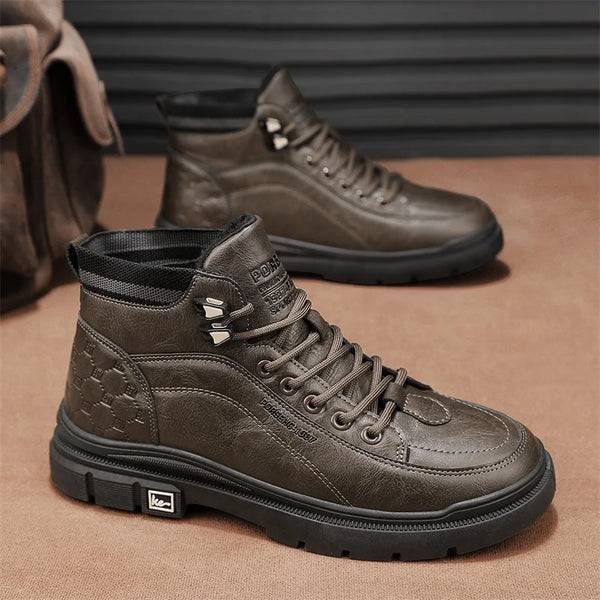 Men's boots autumn and winter casual boots non-slip outdoor boots warm plush youth cotton boots tooling boots men's cotton shoes