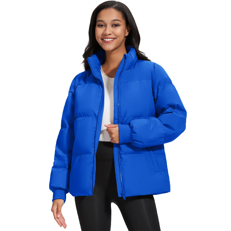 TACVASEN Womens Winter Padded Quilted Duck Down Coat Waterproof Warm Zip Up Daily Jacket Windproof Stand Collar Casual Jacket