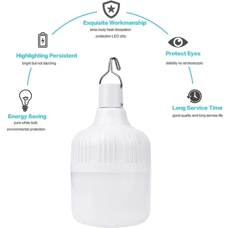 USB Rechargeable LED Emergency Lights with Solar Panel Outdoor Portable Lanterns Hanging Camping Energy Saving Bulb Garden Tent