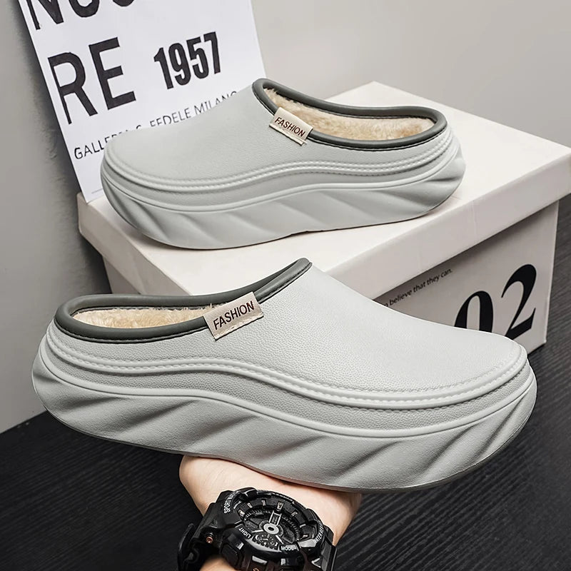 Men's Mules casual cotton shoes winter light non-slip soft sole comfort outdoor fashion walking chef work semi cotton slippers