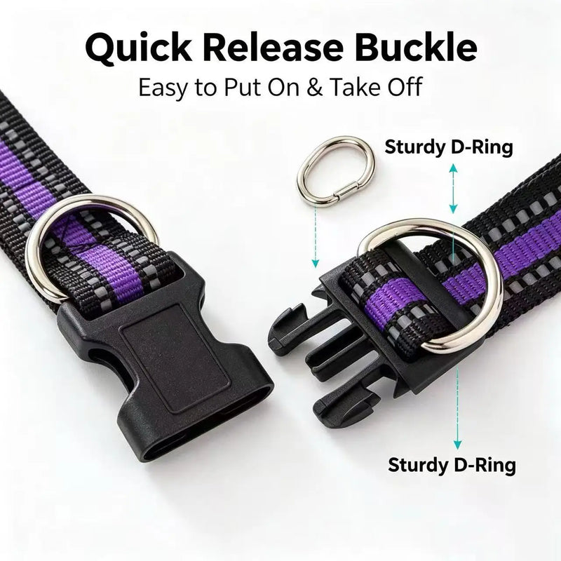 Reflective Dog Collar with Double D-Ring, Adjustable Heavy Duty Pet Collar, Durable Walking Neck Collar for Small Medium Large