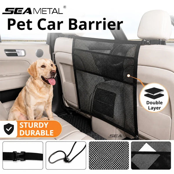 SEAMETAL Car Storage Net Bag Double Layer Pet Barrier Elastic Expandable Mesh Bag Car Divider for Dog Isolation Car Accessories