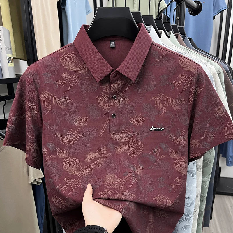 Man Summer Trend New Short-Sleeved Polo Shirt Lapel Button Letter Print High Quality Tops Casual Fashion Breathable MensClothing