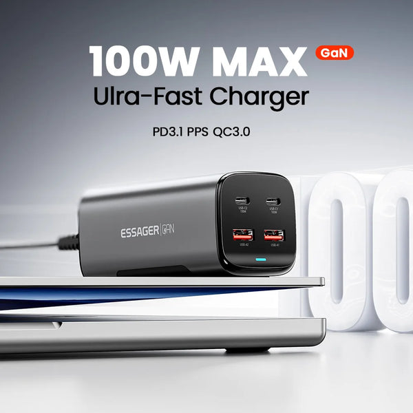 ឆ្នាំងសាក Essager 67W USB C GaN សម្រាប់កុំព្យូទ័រលើតុ Quick Charge3.0 PPS PD3.1 សាកថ្មលឿនសម្រាប់ MacBook Samsung iPhone 17 16 15 14 iPad Laptop