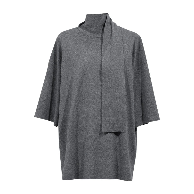 Amii Women's Turtleneck Sweater Half Sleeve Oversized Knit Pullover Tops Minimalist 2026 Autumn Sweaters Woman Clothing 12613019