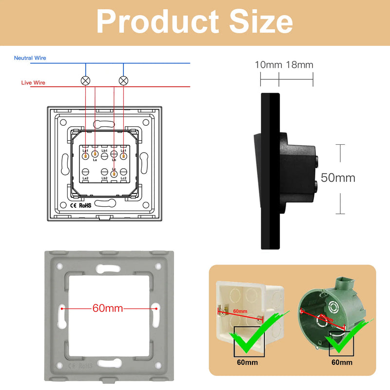 BSEED Mechanical Button Switch Electric Curtain Switch Plastic Frame for Blind Curtain White/Black/Gray/Gold Reset Switch
