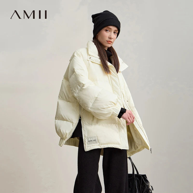 Amii Down Coats 2026 Winter New Warm Turtleneck Shoulder Sleeves Loose Top Solid Versatile Long Down Coats For Woman 12544132