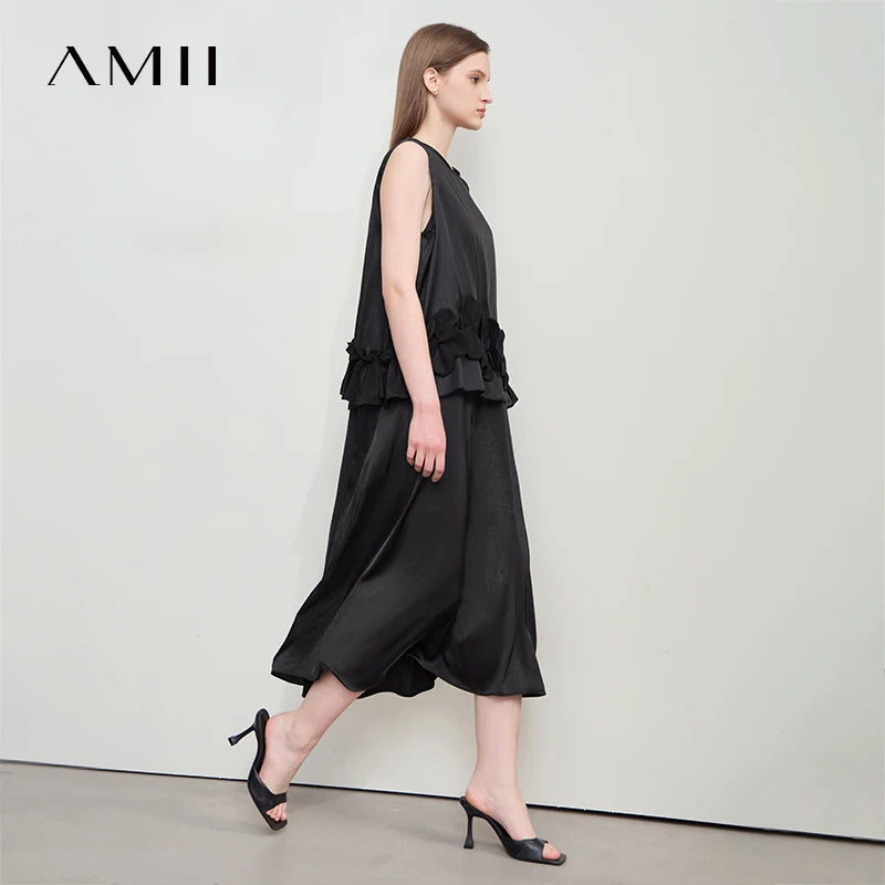រ៉ូបទេពអប្សរវិស្សមកាល Amii Minimalist រដូវក្តៅឆ្នាំ ២០២៥ សម្លៀកបំពាក់នារីថ្មីសម្រាប់ការិយាល័យ សូត្ររាងអក្សរ A រាងគូប ផ្ការាងជារង្វង់ 12552030