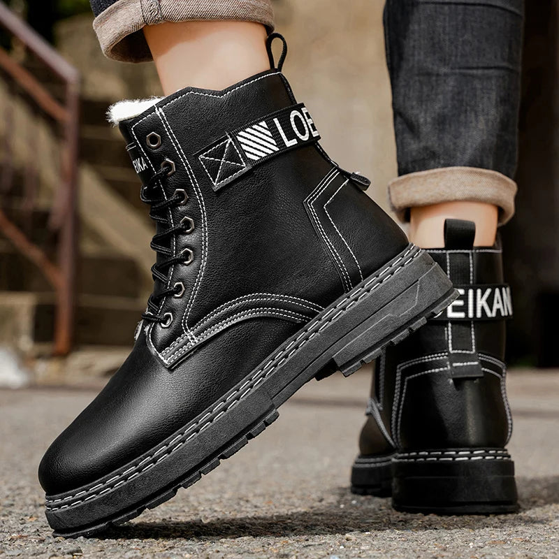 Men's work boots winter warm plush non-slip soft-sole comfort outdoor casual boots fashion Joker plus size high-top cotton boots