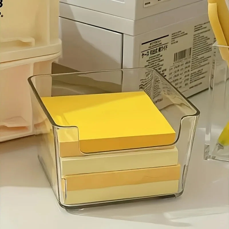1/2pcs Transparent notepad storage box - Desktop Memo Stand, Office Stationery Storage Box, Desktop Accessory Organizer.