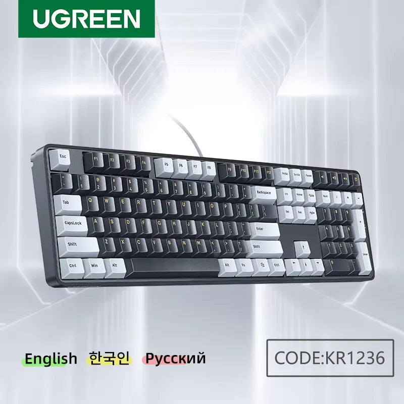 SUPER DEALS for KR UGREEN Wired Mechanical Keyboard 108 Keys Red Switch Black & Gold Korean/Russian Layout for Gaming Office