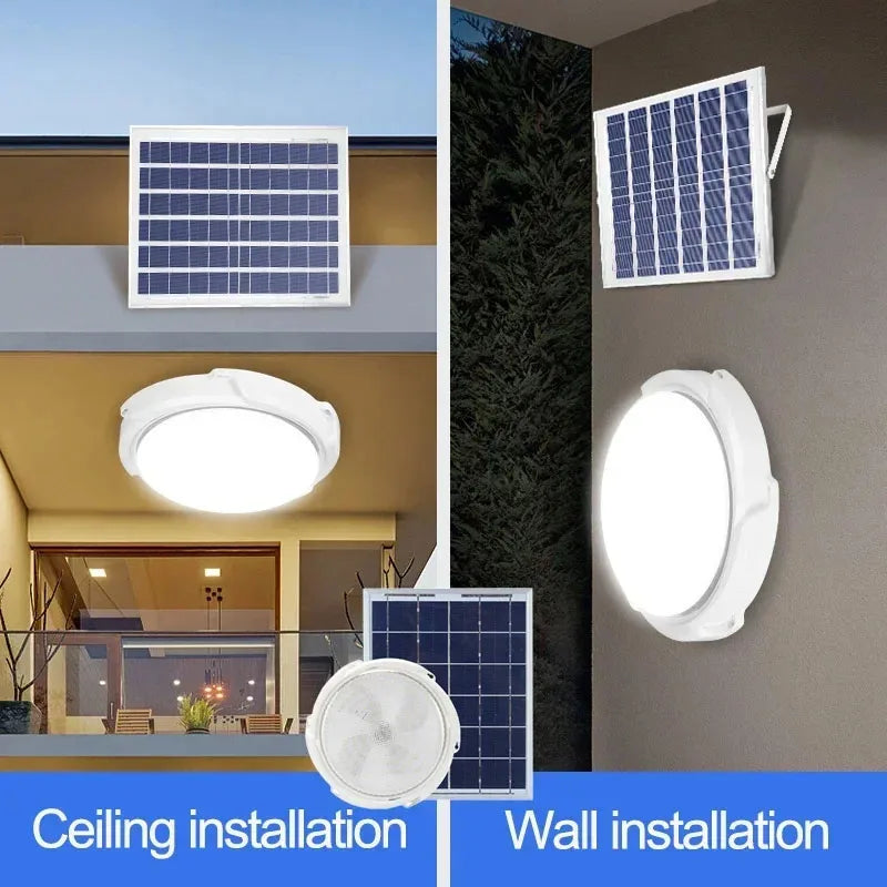 LED Solar Ceiling Light Outdoor Waterproof Solar Lamp With Remote Control 3 Color Indoor Home Top Ceiling Lights Garden Lighting