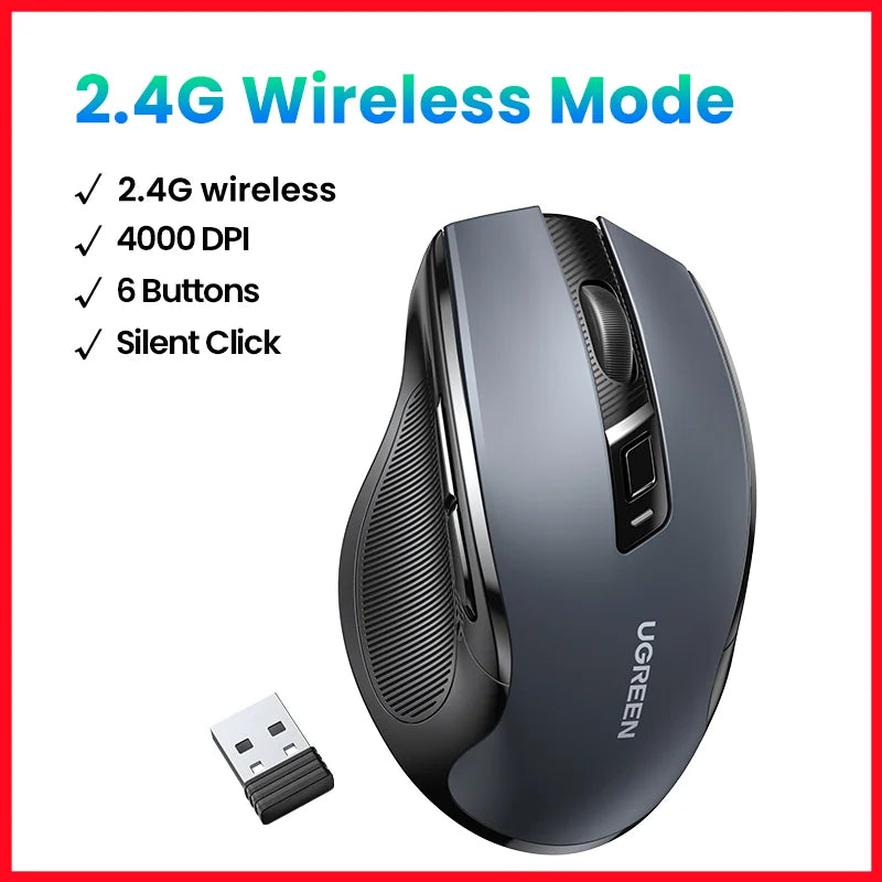 UGREEN Ergonomic Mouse 2.4G Wireless Bluetooth 5.0  4000DPI Silent Mouse  for PC MacBook Tablet Laptop Mouse