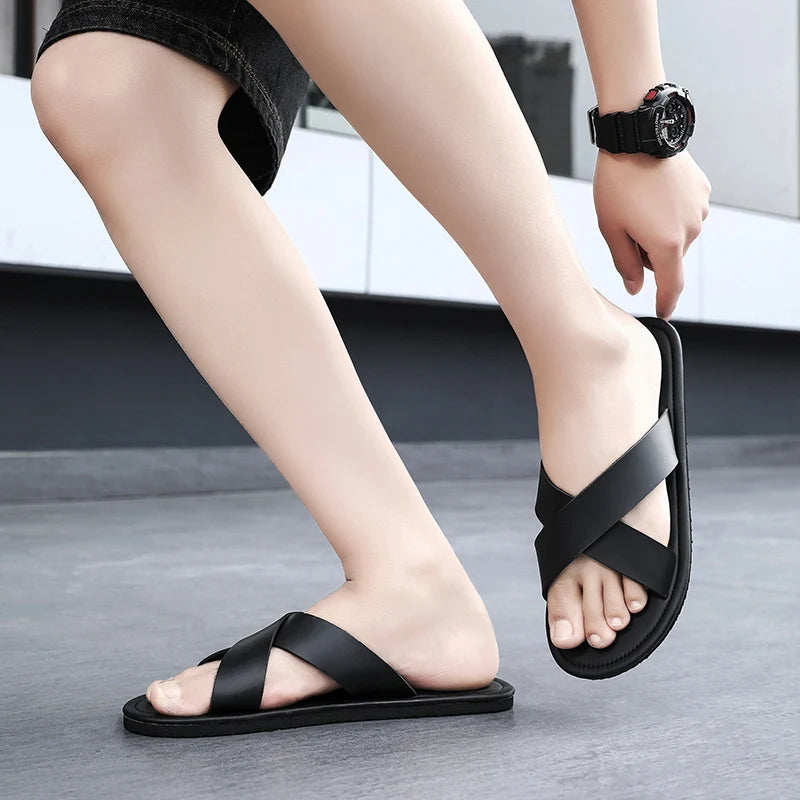 Men's slippers outdoor beach flat Flip-flop slippers summer casual slippers indoor home men's non slip shoes breathable sandals