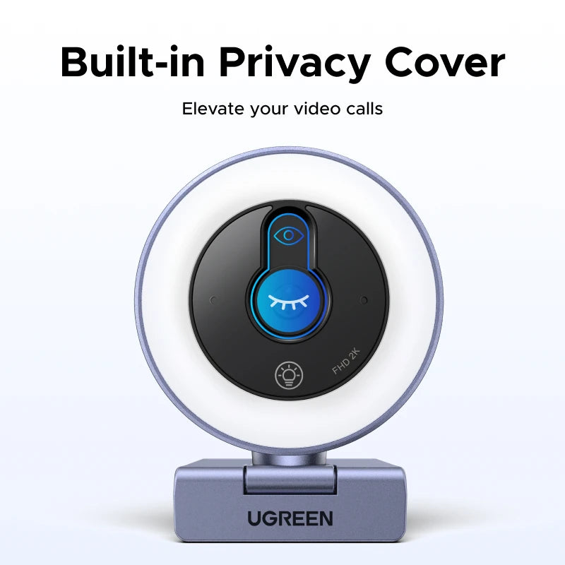 UGREEN USB Camera Webcam For PC with Fill Light 2K30 Fixed Focus, 1.5m Cable