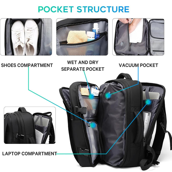 BANGE Expandable Men Travel Backpack With Vacuum Compression 17 inch Laptop Backpacks Business Large School Backpack For Hiking