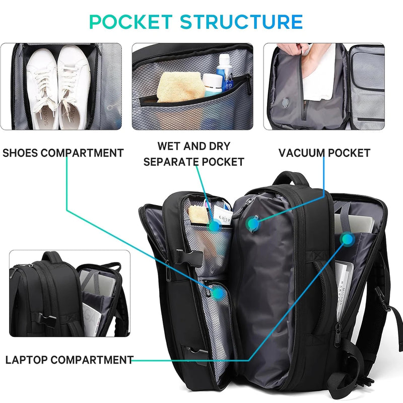 BANGE Expandable Men Travel Backpack With Vacuum Compression 17 inch Laptop Backpacks Business Large School Backpack For Hiking