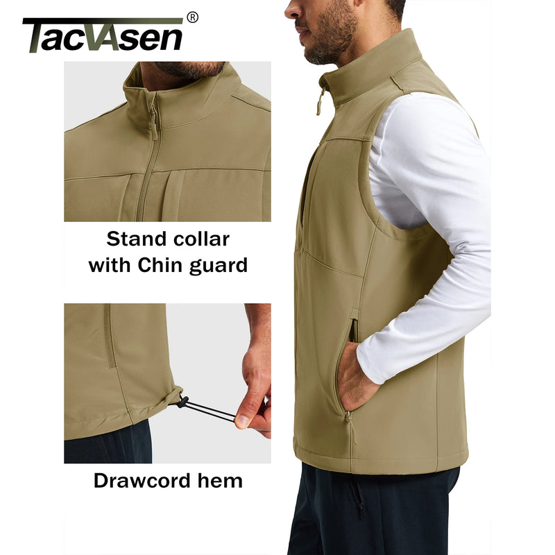TACVASEN Men's Running Vest Outerwear Lightweight Windproof Fleece Lined Softshell Sleeveless Jacket for Casual Golf Work Hiking
