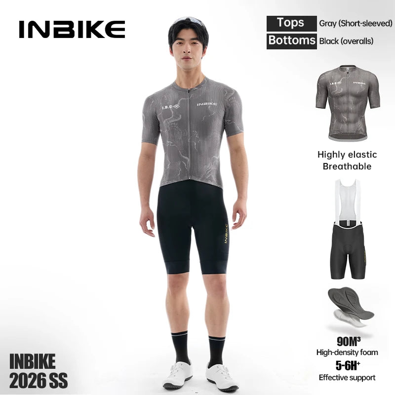 INBIKE Pro Road Cycling Jersey Bib Shorts Set Men's Short Sleeve Race Suit High-Elastic Quick-Dry Fabric Biking Clothing for Men
