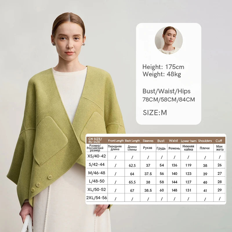 Amii Women's Coat 2026 Winter New Modern V-neck Wool Double-sided Long Sleeves Outerwear O-shaped Loose Woolen Jacket 12544106