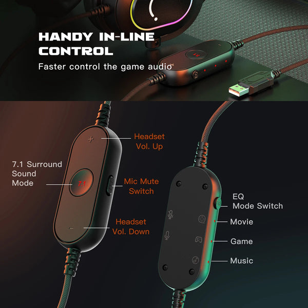 កាសស្តាប់ត្រចៀកលេងហ្គេម FIFINE USB ជាមួយសំឡេងព័ទ្ធជុំវិញ 7.1/ការគ្រប់គ្រងខ្សែ/របៀប 3EQ, កាសស្តាប់ RGB ជាមួយមីក្រូហ្វូន, ដោត និងលេង, សម្រាប់កុំព្យូទ័រ/PS5 -H6