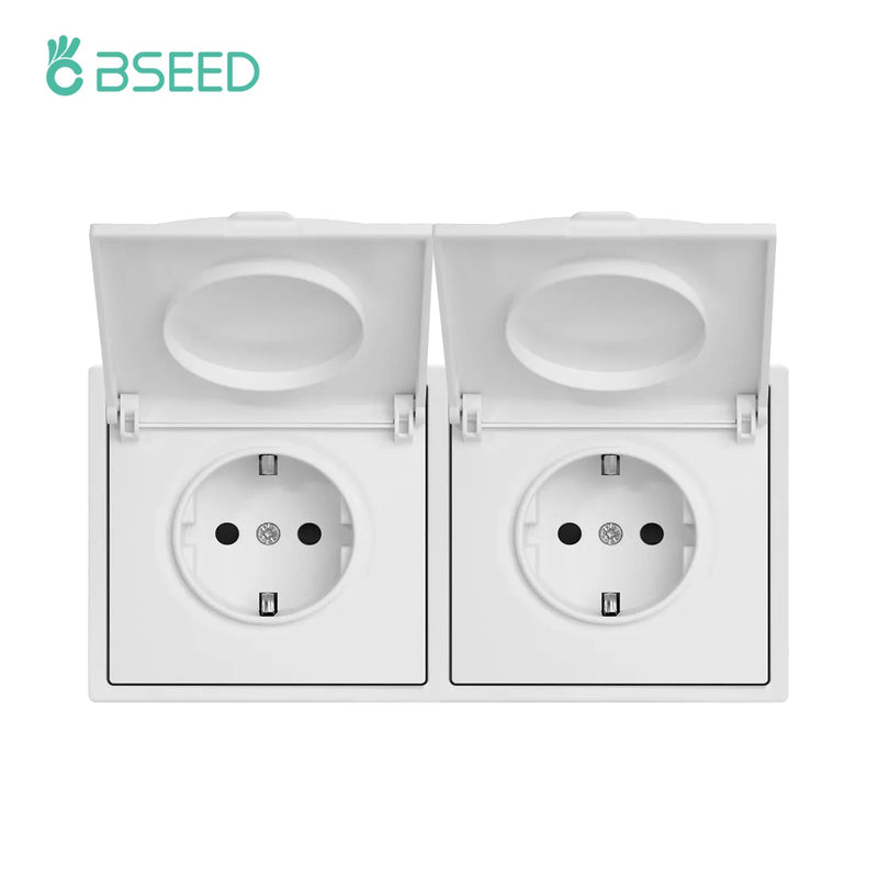BSEED EU Standard Wall Power Socket With Cover Electrical Outlets Waterproof Wall Plug White Black Plastic Frame 16A