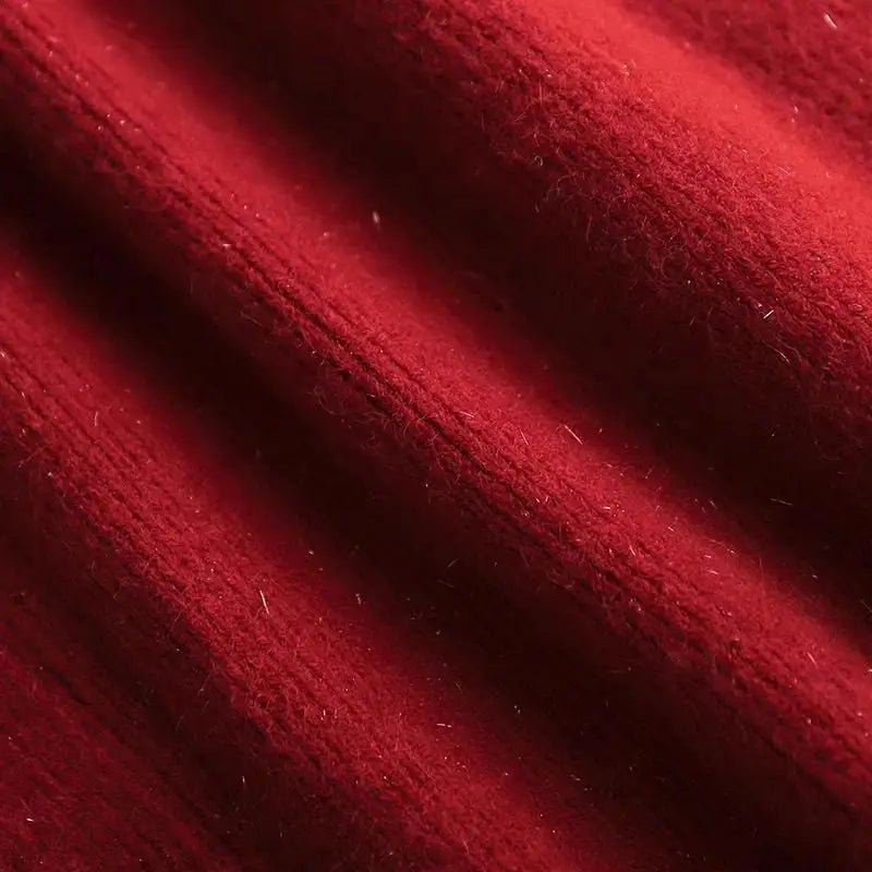 Red Knitted Primer Dress for Women's Autumn Winter French Retro Slim Inner Medium Long Sweater Thicken Warm Pullover Dresses