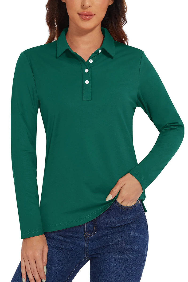 TACVASEN UPF 50+ Polo Shirts Womens Long Sleeve Shirts UV Protection Performance Polos Golf Tennis Working Shirts Pullover Top