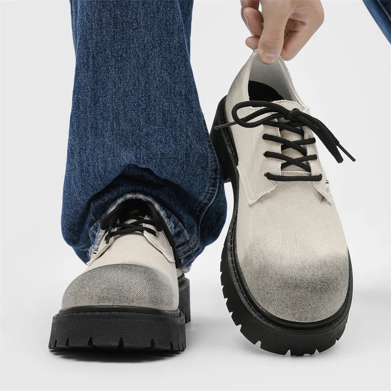 Men's thick-sole outdoor tooling casual shoes Four Seasons new breathable non-slip soft-sole city walking shoes party tide shoes