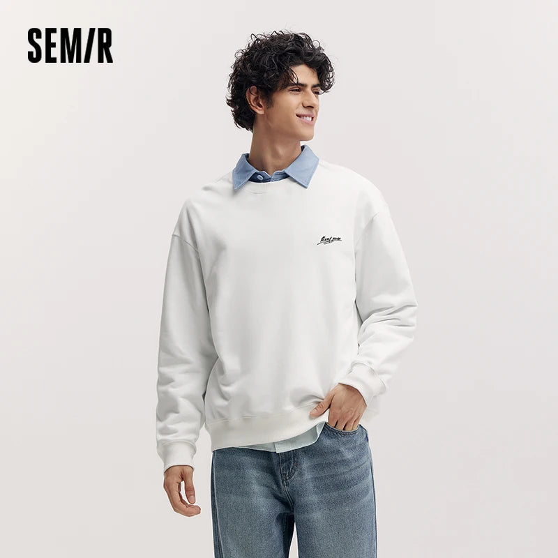 Semir Casual Hoodie Men Spring Loose Crew Neck Letter Embroidery Couple Style Fashion Print Comfortable Daily Wear Top