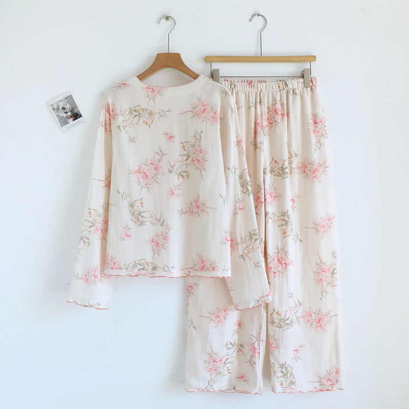Floral Home Suit for Women Sleepwear Spring Autumn Long Sleeve Pajamas Two-piece Women's Set Night Wear for Ladies Pijama Pyjama