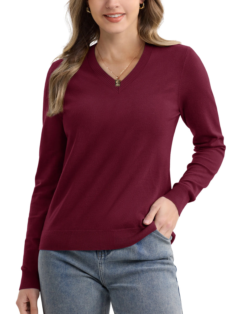 TACVASEN Womens Fashion V-Neck Casual Knitted Pullover Ladies Outdoor Sweatshirts Lightweight Long Sleeve Soft Streetwear Tops