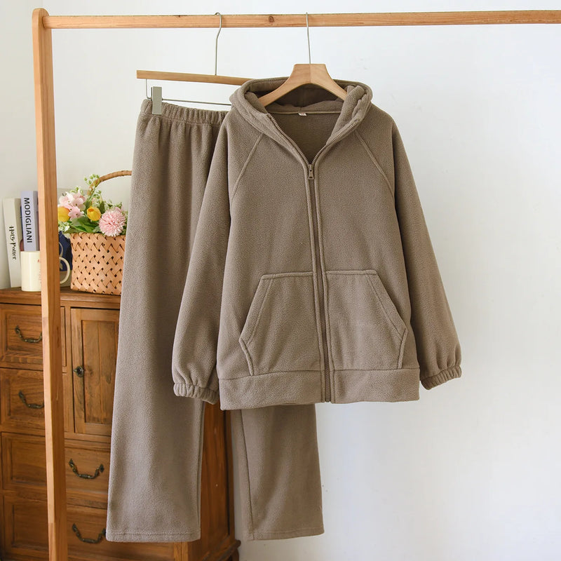 Thickened Warm Sleepwear Plus Size Flannel Pajamas Women Autumn and Winter High Quality Home Clothes Hooded Hot Nightwear Set