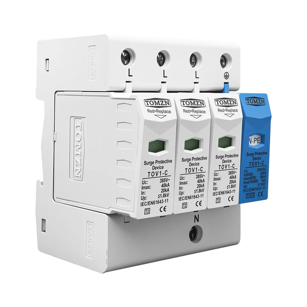 TOMZN AC SPD Din Rail 1P+NPE 3P+NPE 50KA T1 T2 385V 255V House Hold Surge Protector Protective Low-voltage Arrester Device