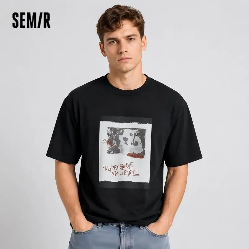 Semir Mens Tshirt 2026 Vintage Cute Animal Printed Knitted Loose Couple Style Casual Soft