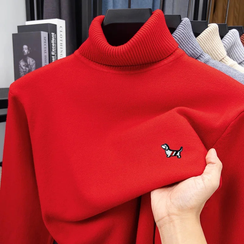 Brand Luxury Man Long-Sleeved Knitwear Dog Embroidery Double Collar Spring British Style New Sweater Trend Fashion Mens Clothing