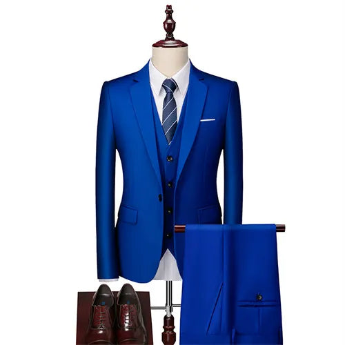 2026 New Men's Suit 3-Pieces Set (Jacket + Pants + Vest) Wedding / Party / Office Slim Blazer Coat + Trousers Asian Size