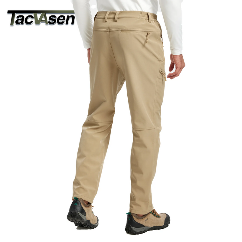 TACVASEN Mens Snow Ski Pants Fleece Winter Outdoor Hiking Waterproof Pants Themal Zipper Pockets Windproof Softshell Cargo Work