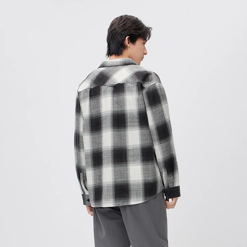 Semir Versatile Shirt Men Long Sleeve Cotton Plaid Loose Fit Lapel Casual Commute Fashion Top 2026 Spring Stylish Wear