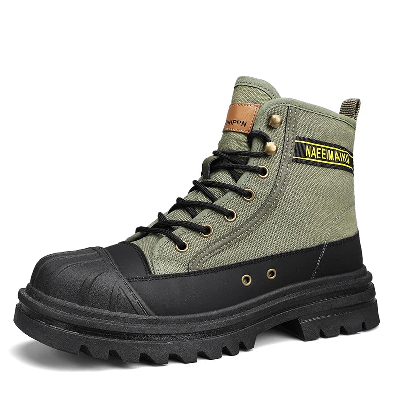 Men's boots four season new high-top casual boots canvas boots soft-sole non-slip thick-sole outdoor boots fashion tooling boots