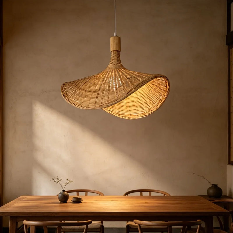 JOYINLED Chinese Style Bamboo Chandelier Rustic Handmade Woven Pendant Lighting for Kitchen Island Farmhouse Dining Room Lamp