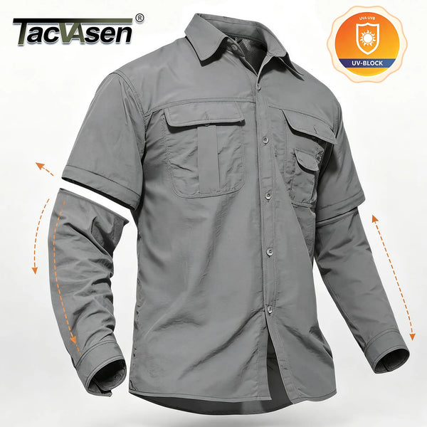 TACVASEN Mens Summer Quick Dry Short Sleeve Cargo Shirts UV Protection Nylon Fishing Shirts Button Down Work Shirts with Pockets