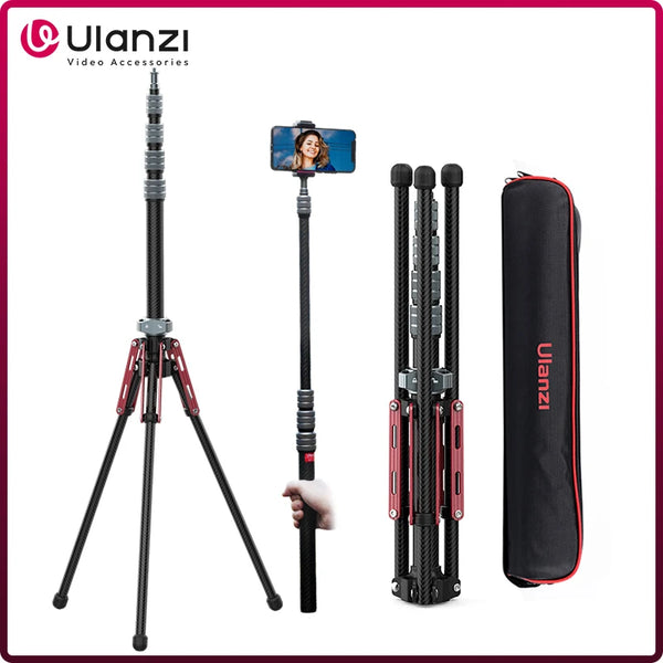 ជើងកាមេរ៉ា Ulanzi MT-49 ទម្ងន់ស្រាល ធ្វើពីសរសៃកាបូន ជាមួយនឹងជើងទម្រដែលអាចដោះចេញបាន អតិបរមា 194 សង់ទីម៉ែត្រ ពង្រីកជើងទម្រភ្លើង សម្រាប់កាមេរ៉ា DSLR វីដេអូភ្លើង