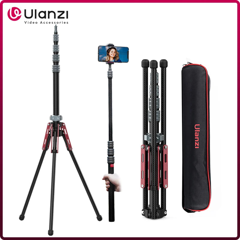ជើងកាមេរ៉ា Ulanzi MT-49 ទម្ងន់ស្រាល ធ្វើពីសរសៃកាបូន ជាមួយនឹងជើងទម្រដែលអាចដោះចេញបាន អតិបរមា 194 សង់ទីម៉ែត្រ ពង្រីកជើងទម្រភ្លើង សម្រាប់កាមេរ៉ា DSLR វីដេអូភ្លើង