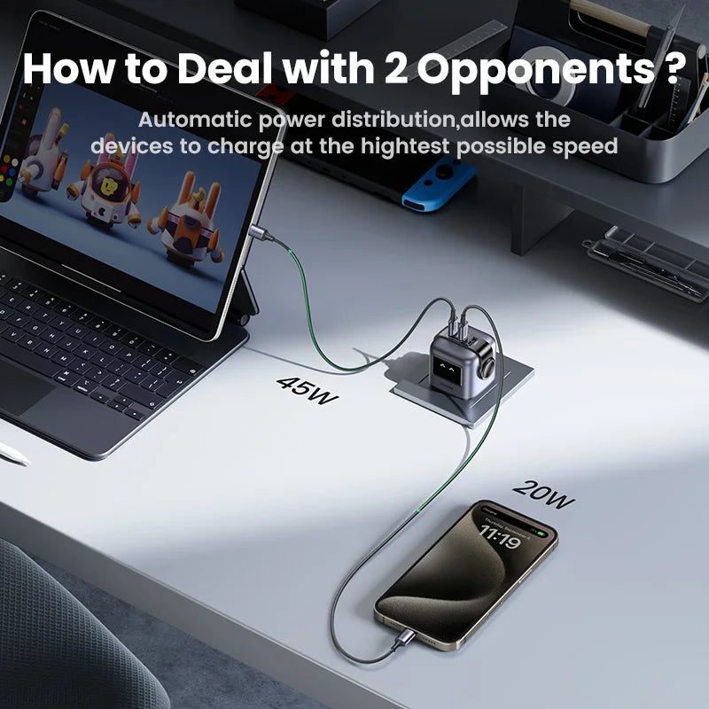 【UK Plug】UGREEN 65W GaN Charger Robot Design QC 4.0 3.0 PPS for iPhone 16 15 14 Pro Macbook Laptop Tablet PD 3.0 Fast Charger