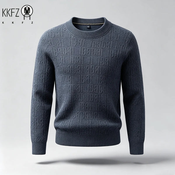 Male Warm Knitted Pullover Round Neck Full Body Letter Pattern Lightweight Fabric Long Sleeve Tops For Daily Social Wear