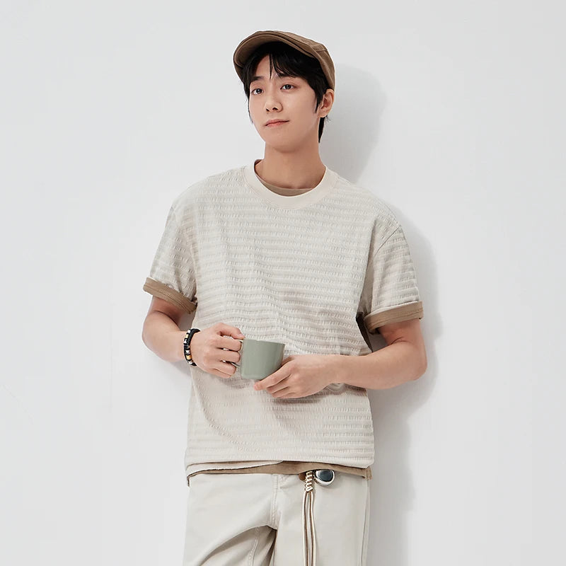 Semir Mens Tshirt 2026 Solid Texture Knitted Slightly Loose Crew Neck Slightly Elastic Casual