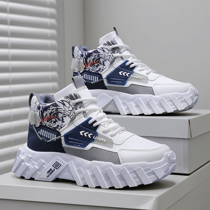 Sneakers for Men High-top Flat Comfortable 2025 Autumn New White Sneakers Thick Soled Casual Trendy Sports Shoes for Men