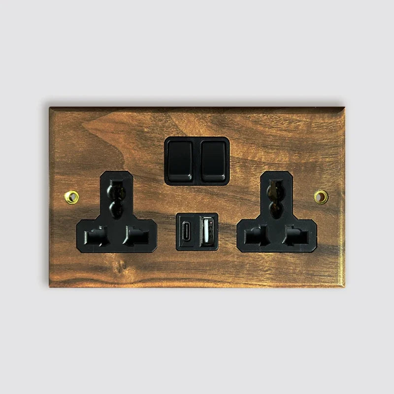 DepoGuye High quality retro American light switch socket, pure wood brass toggle switch plate, home &bed wall light switch