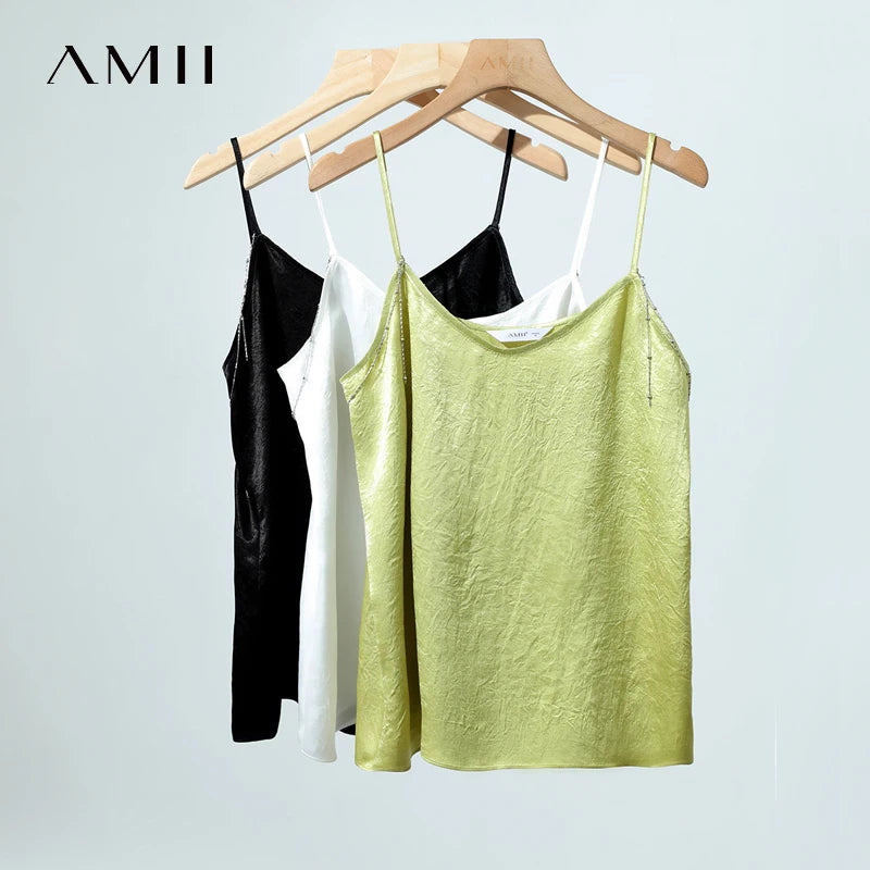អាវក្រៅ Amii Casual Cami សម្រាប់ស្ត្រី រដូវក្តៅ ឆ្នាំ២០២៦ អាវក្រៅខ្សែសង្វាក់ថ្មី ដៃខ្លី សាមញ្ញ ត្រង់ អាវក្រៅស្ត្រី Acetate Strap Spaghetti Strap Tank 12641045